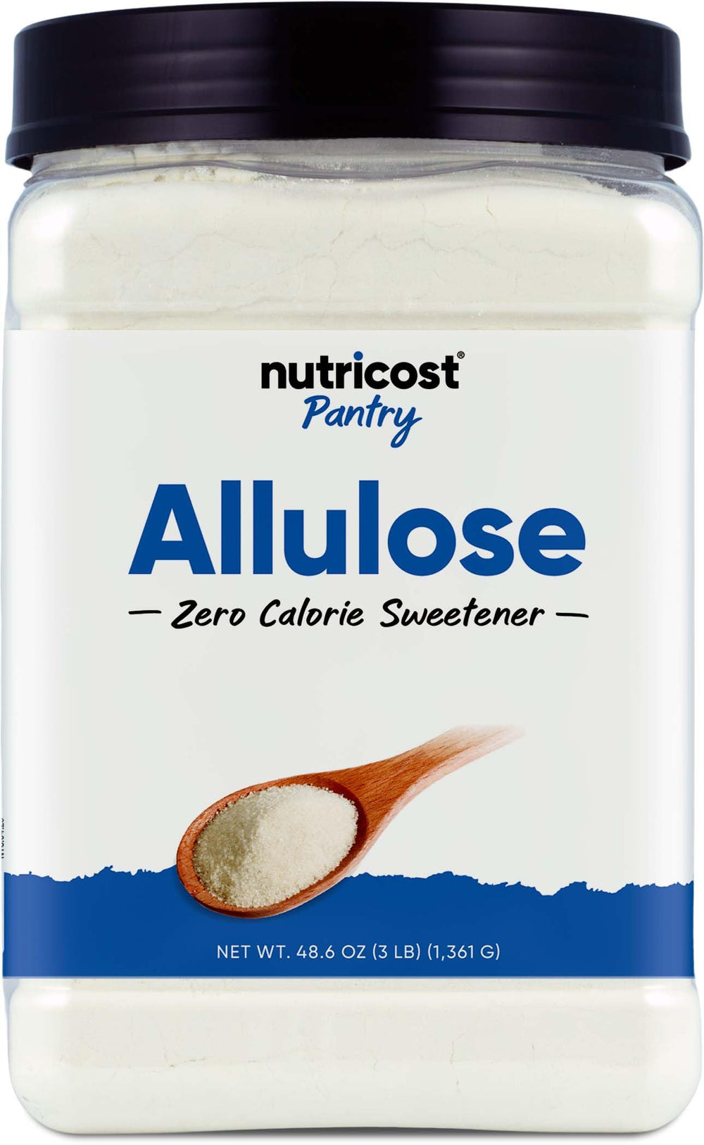 Nutricost allulose front packaging showing container and label, clear product identity and size