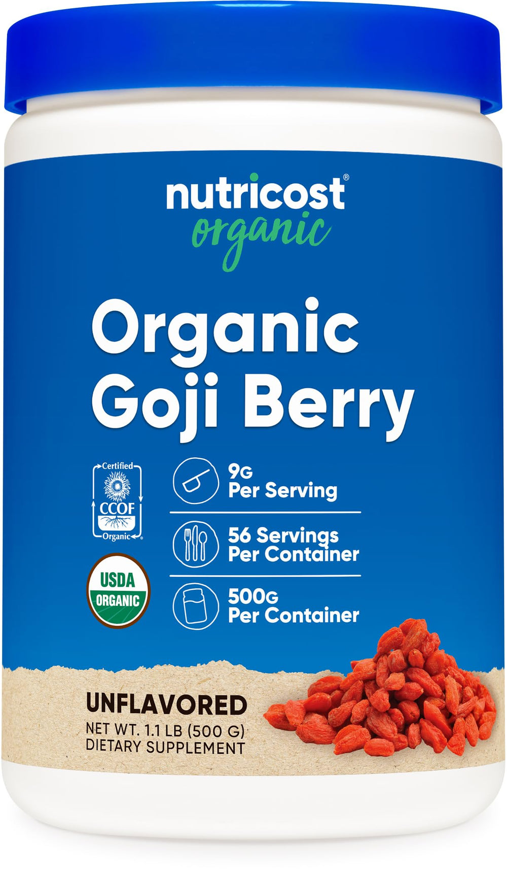 Nutricost front packaging showing label and organic badge for trust