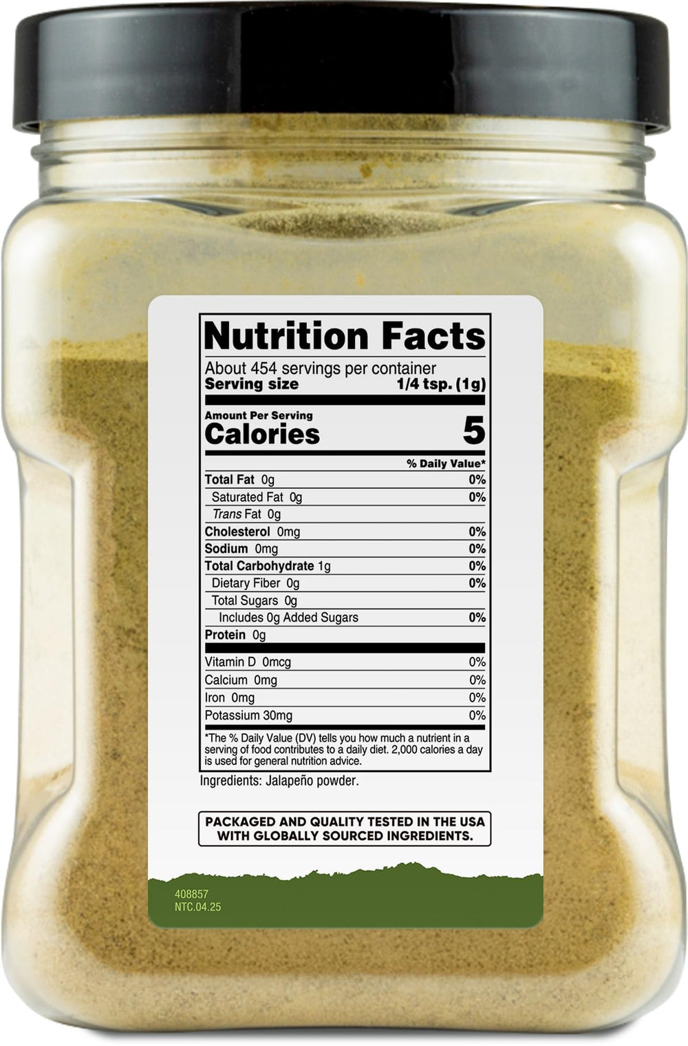 Nutricost jalapeño powder back label with manufacturing and testing details benefit