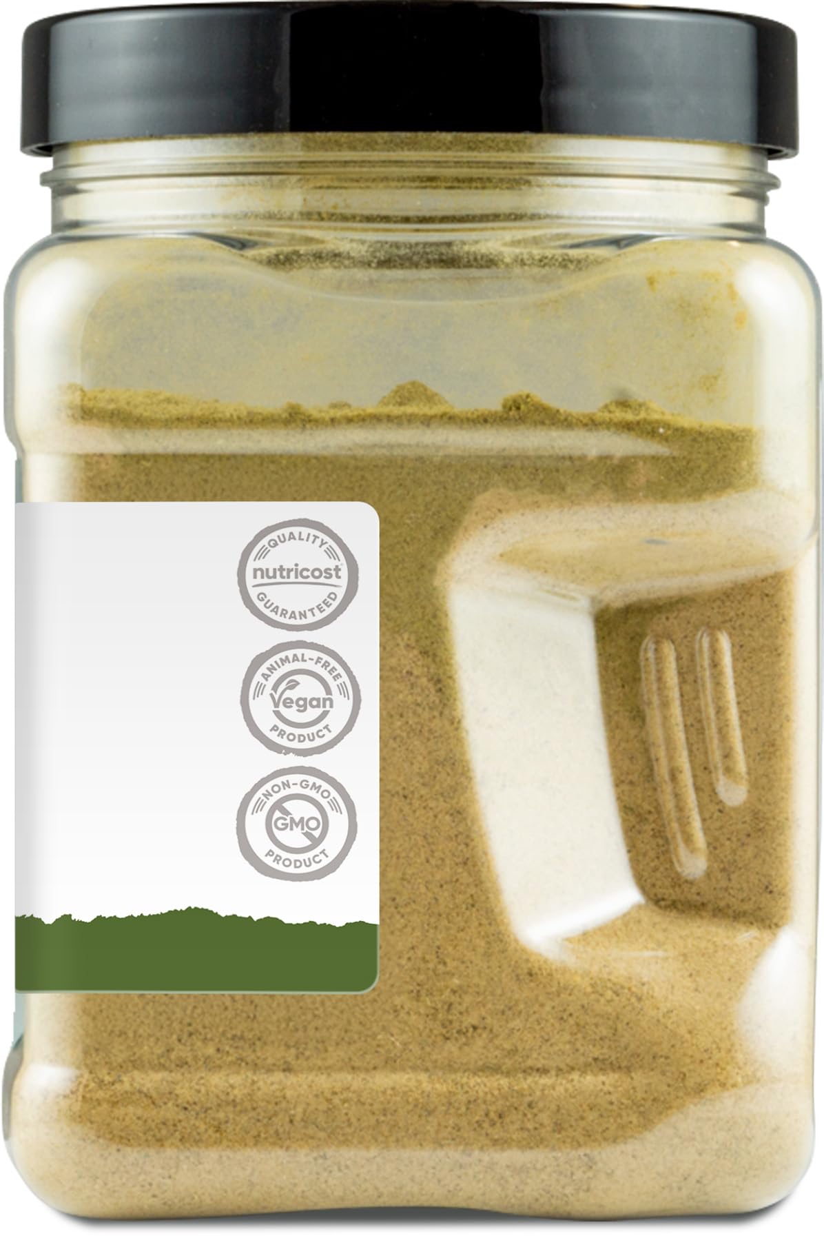 Nutricost jalapeño powder next to a kitchen scale showing quantity benefit