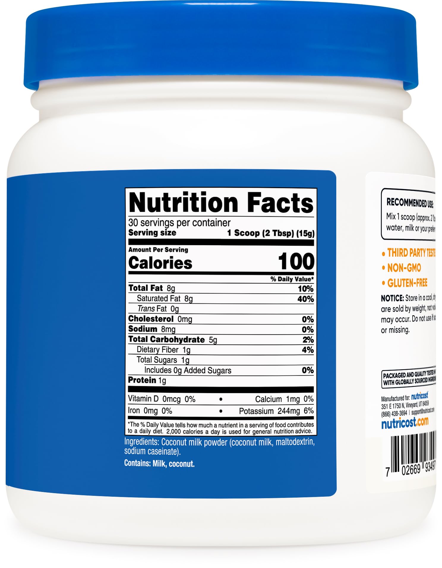 Nutricost powder on tablespoon showing serving size convenience and portability