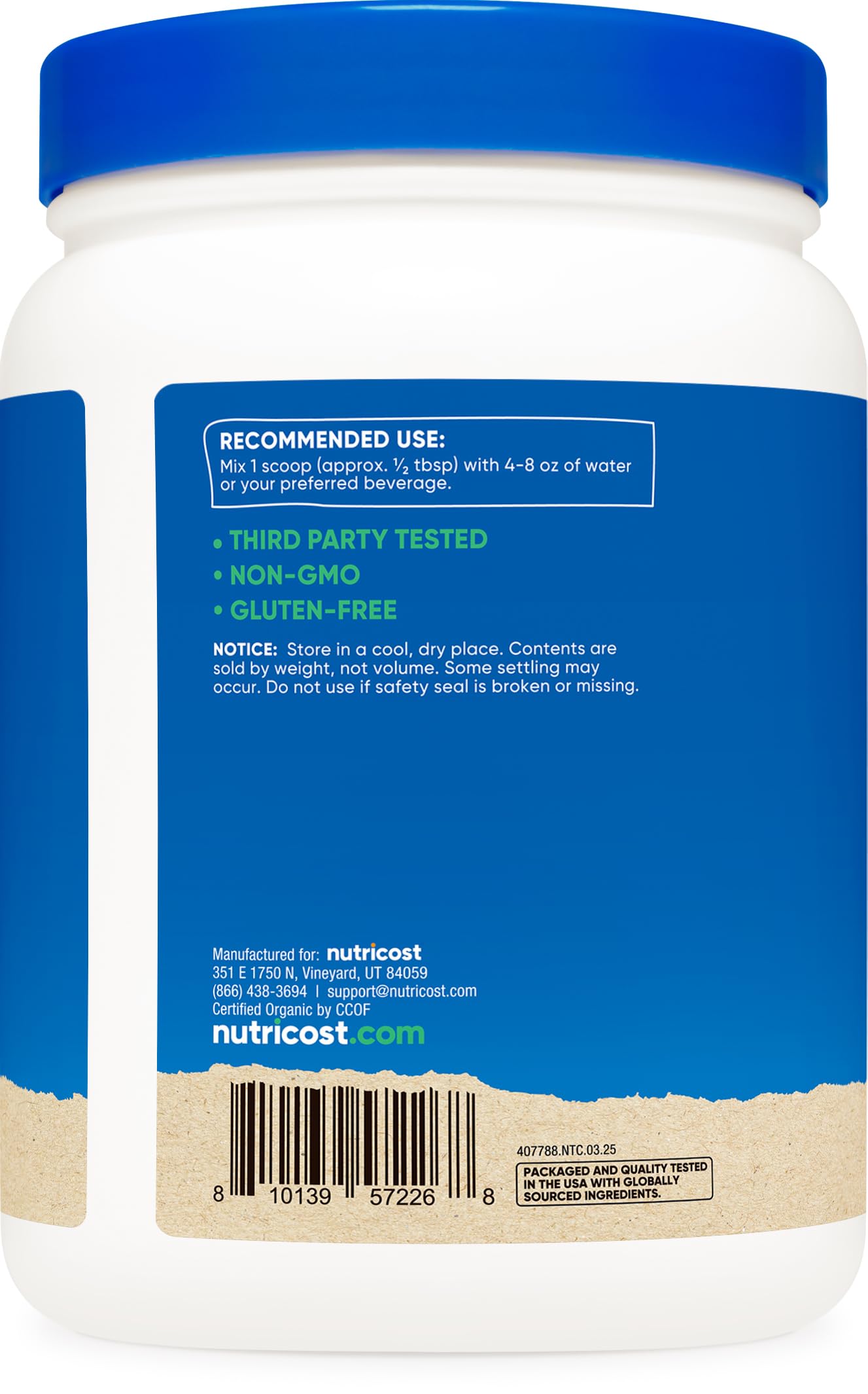 Nutricost powder blended in a smoothie glass demonstrating convenient use