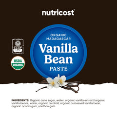 Nutricost close-up of vanilla seeds highlighting authentic bean texture and flavor