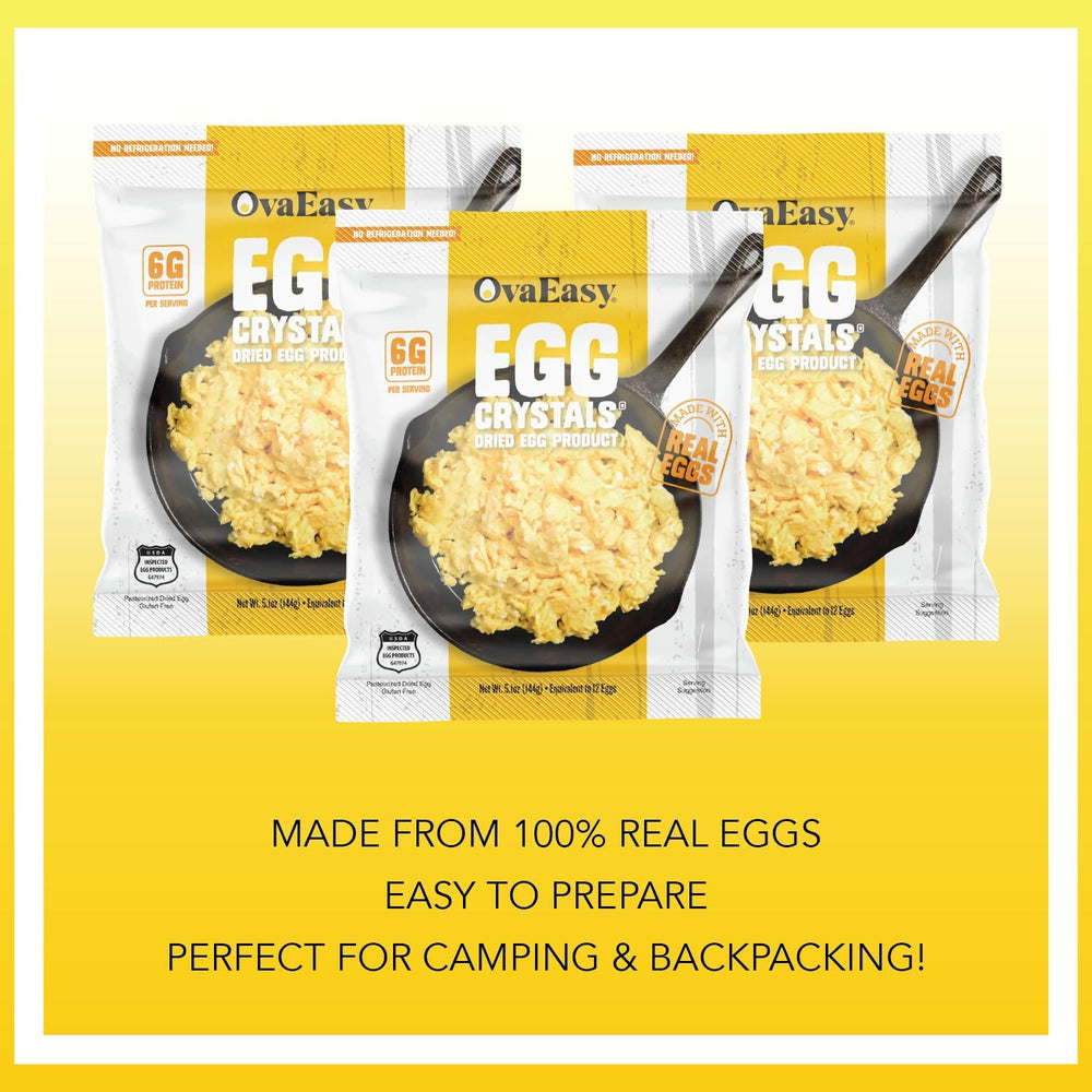 Nutriom OvaEasy open packet with egg crystals visible for quick rehydration