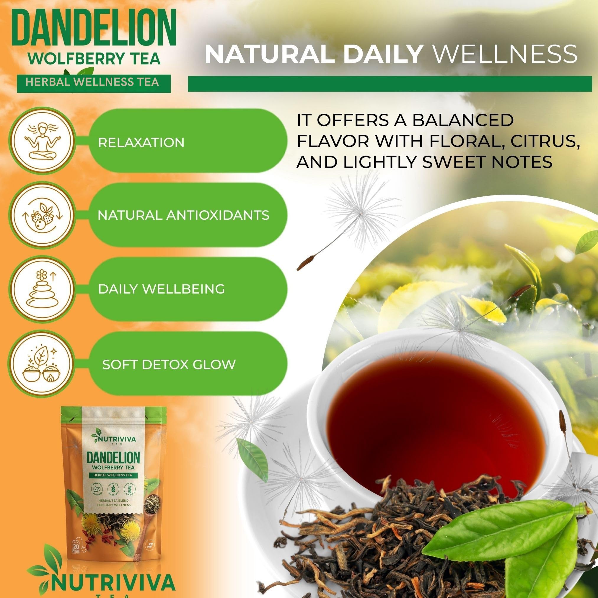 NUTRIVIVA brewed cup steaming to highlight aroma and richness