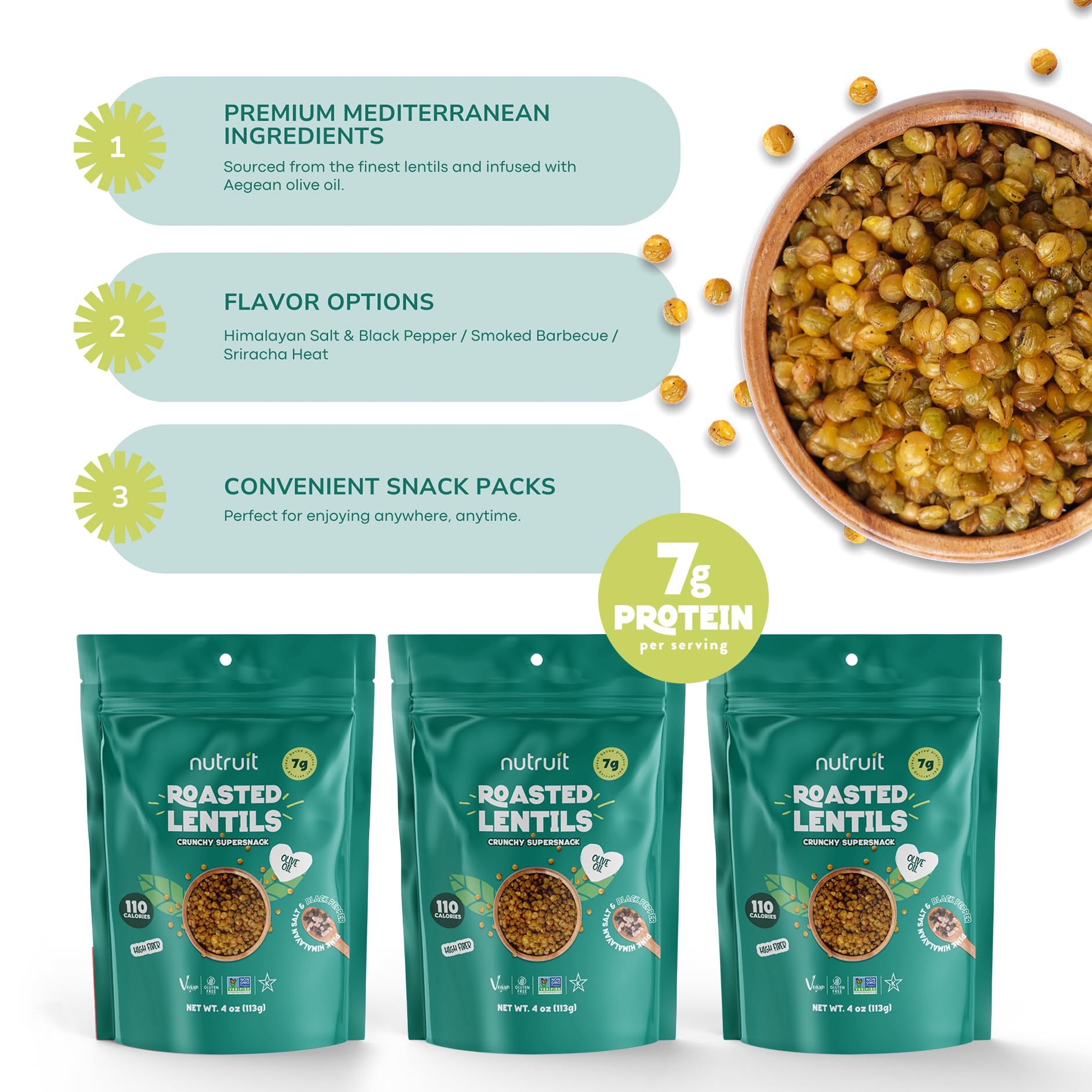 nutruit lentil crisps served in a bowl to show ready-to-eat presentation and portion control