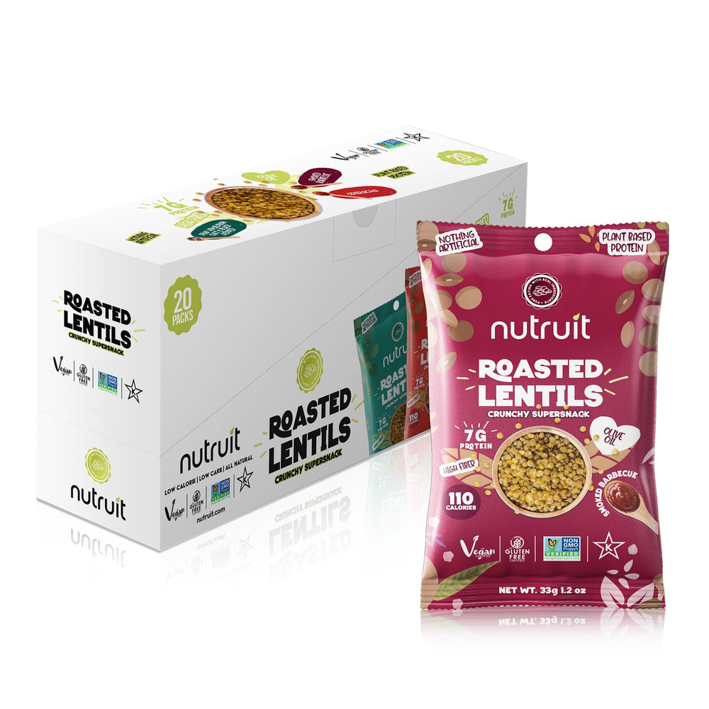 nutruit front packaging showing smoked barbecue flavor and 1.2oz pack benefit: portable snack
