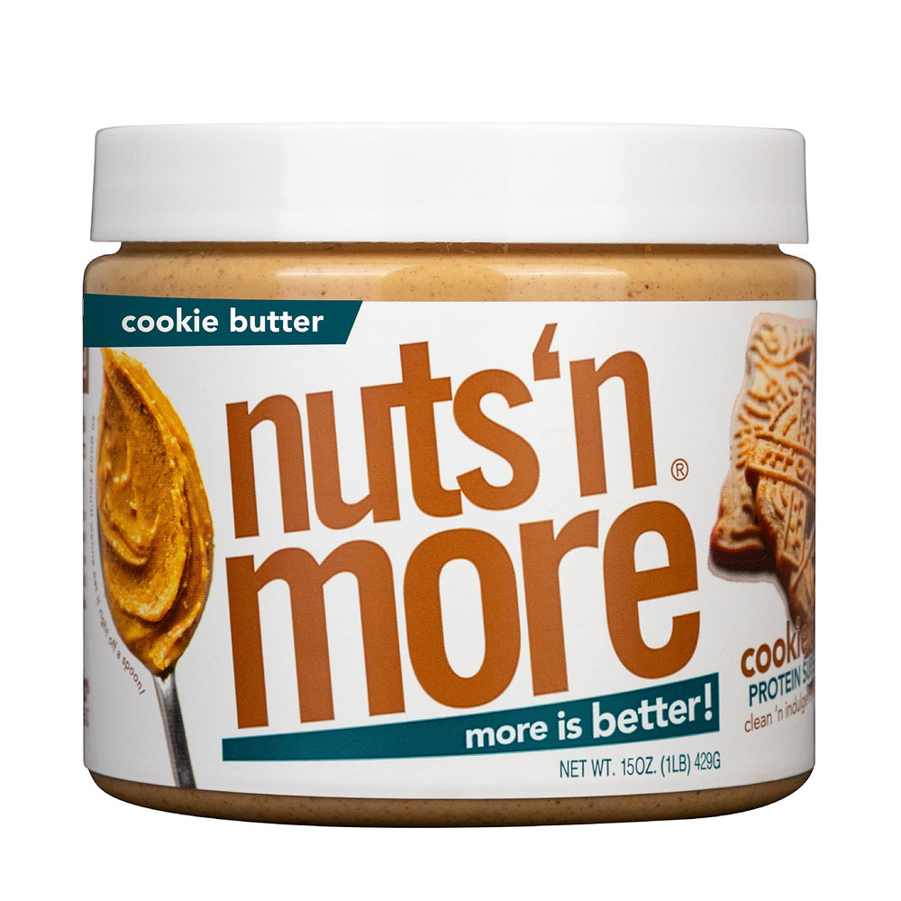 Nuts 'N More front packaging showing jar and flavor, highlights high-protein benefit