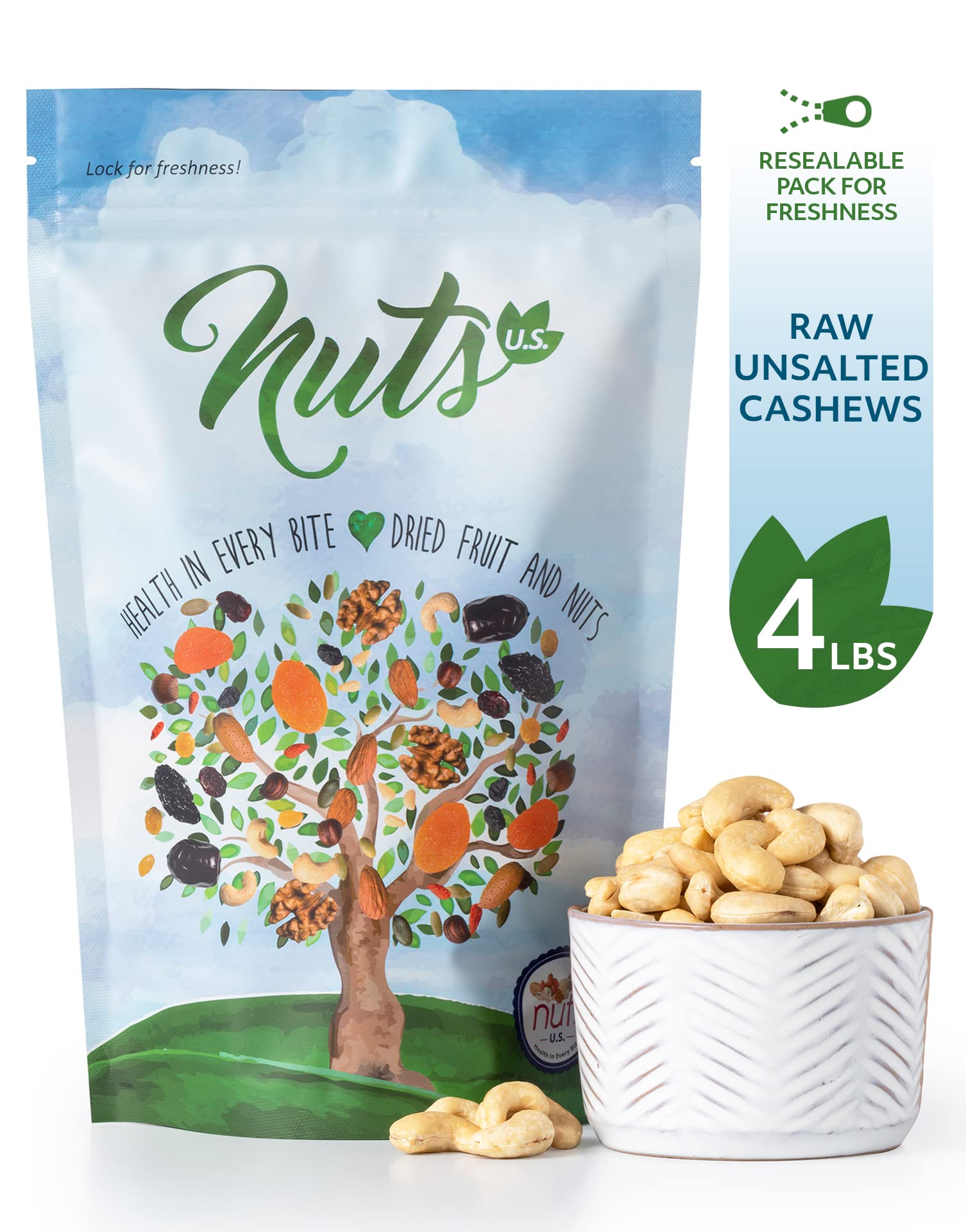 NUTS - U.S. close-up of whole cashew kernel texture highlighting freshness