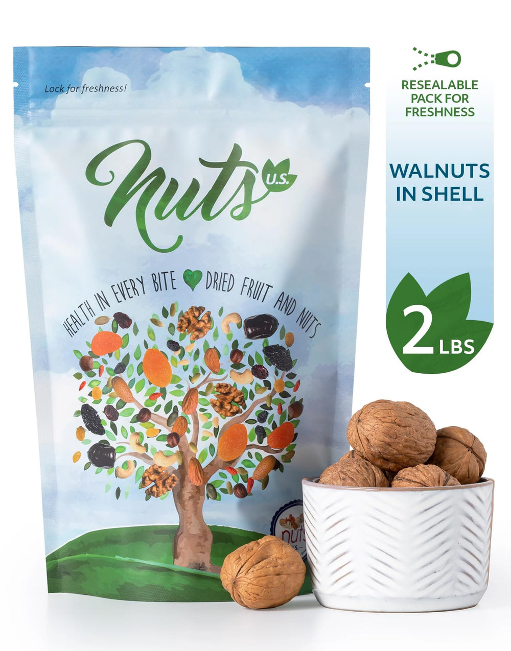 NUTS - U.S. close-up of walnut shell texture highlighting easy cracking
