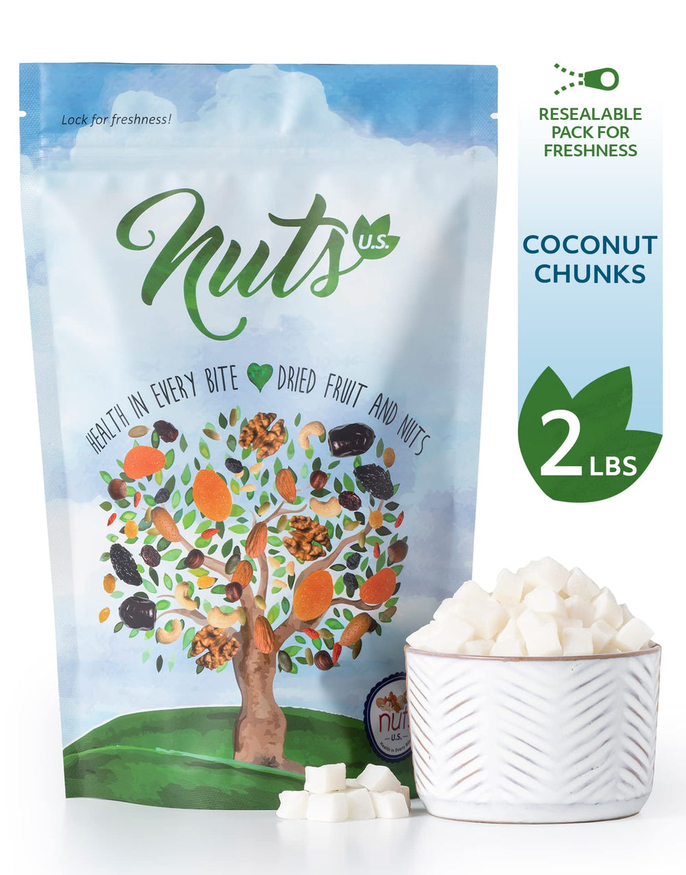 NUTS U.S. close-up coconut chunks texture and sweetened coating for flavor
