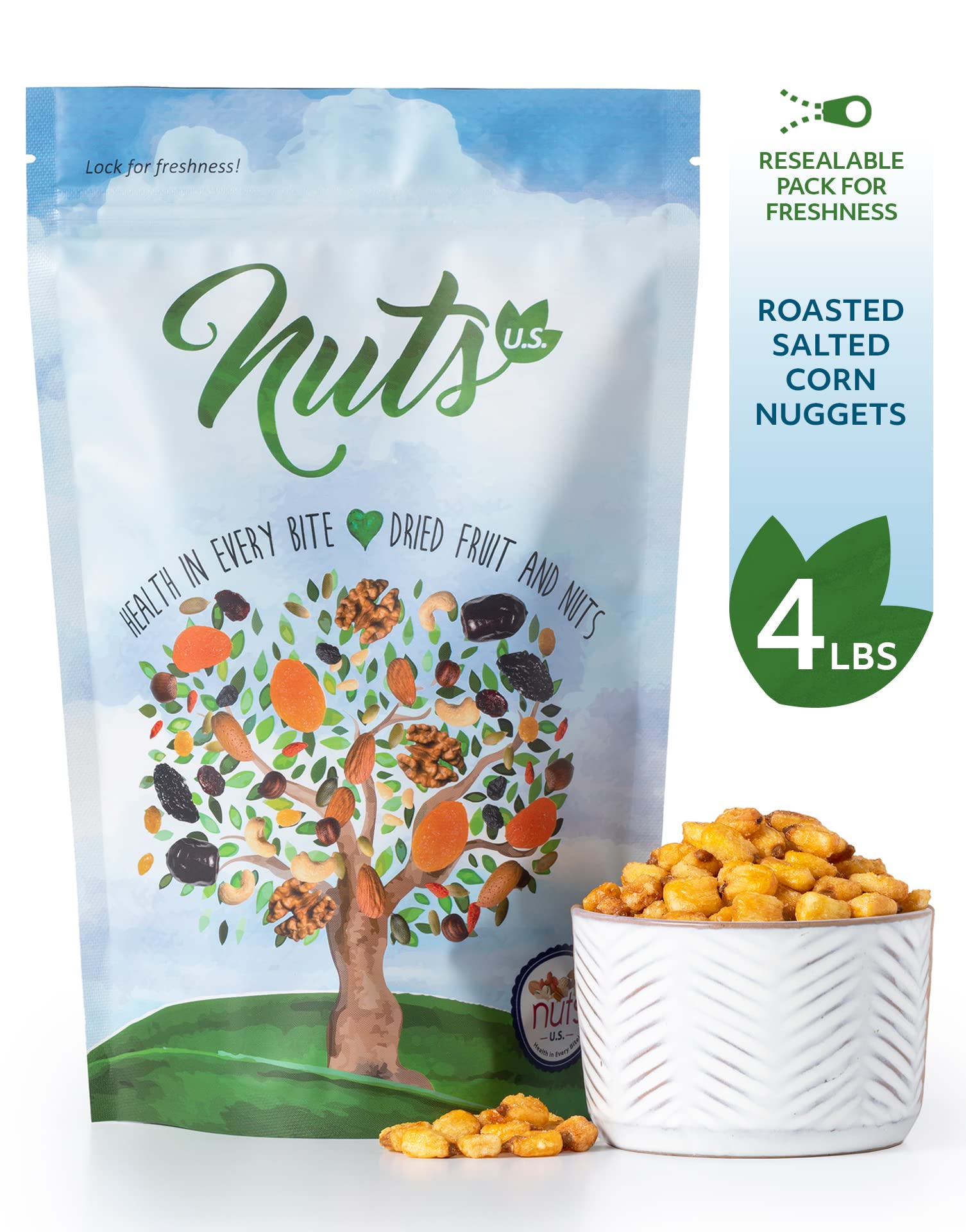 NUTS U.S. close-up of corn nugget texture highlighting crisp roasted crunch