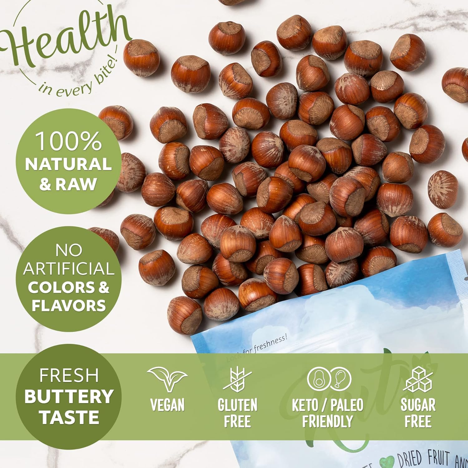 NUTS U.S. bowl of in-shell hazelnuts displayed as a wholesome snack option