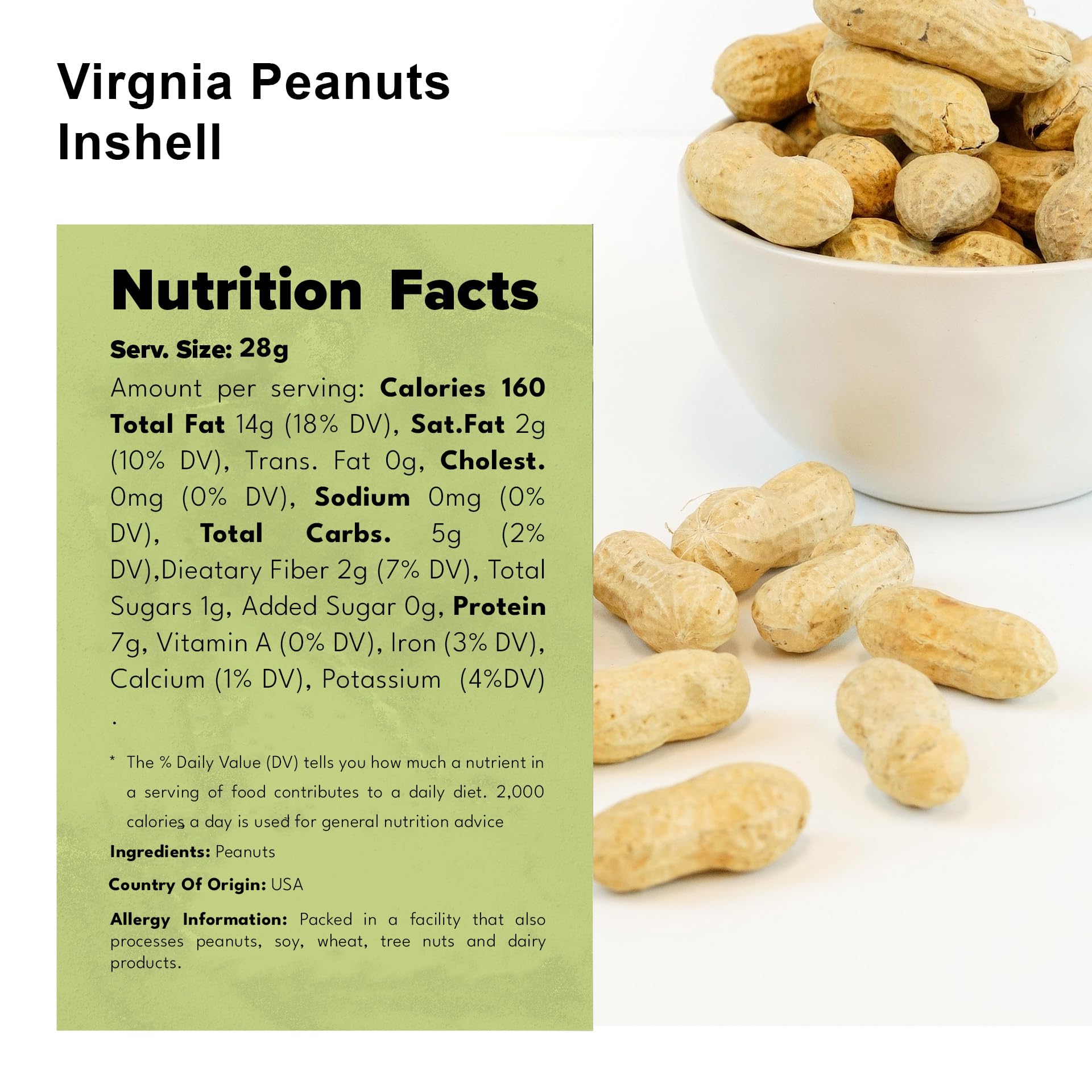 NUTS U.S. shelled peanut kernels displayed to show large Virginia size benefit