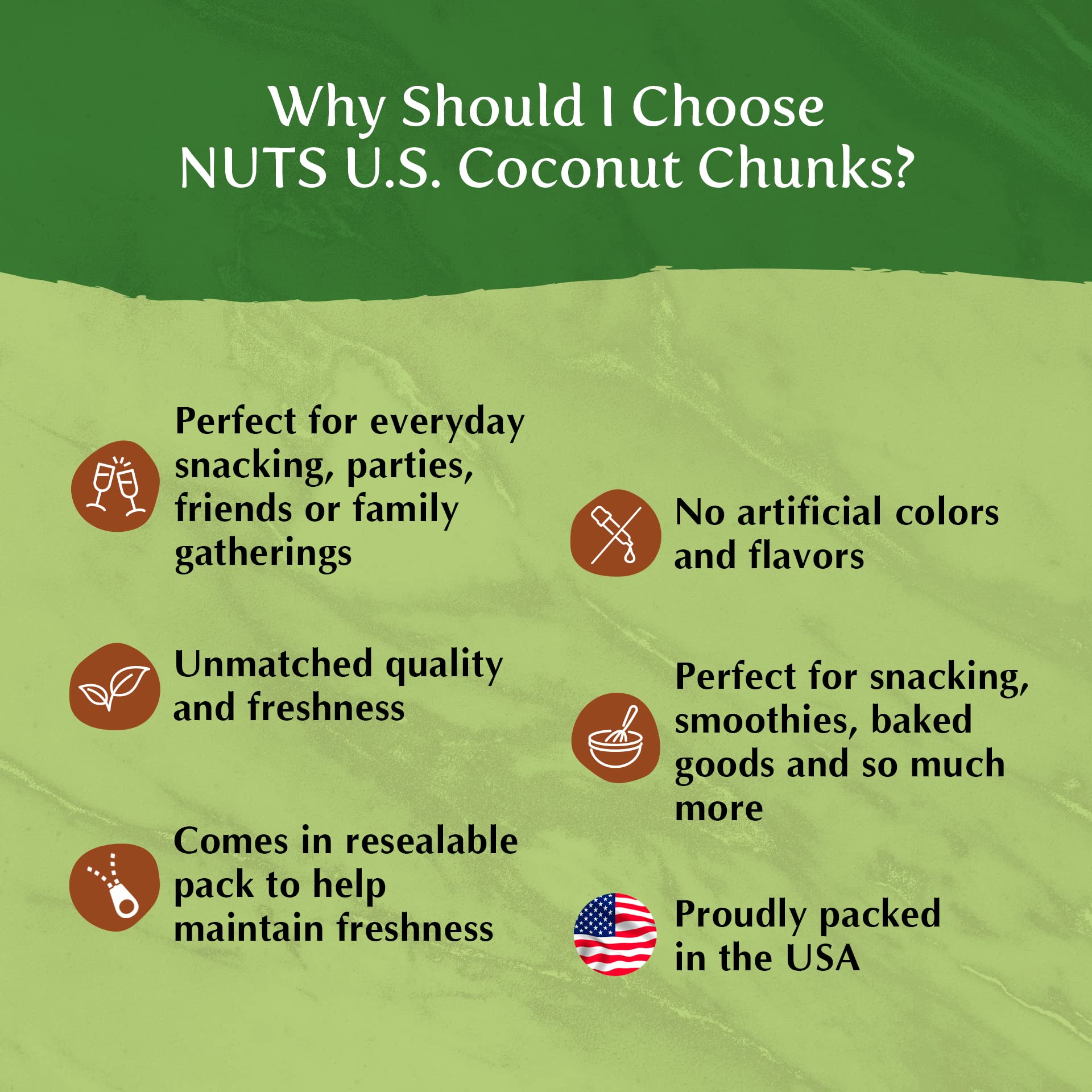 NUTS U.S. coconut chunks topping a smoothie bowl showing easy recipe enhancement