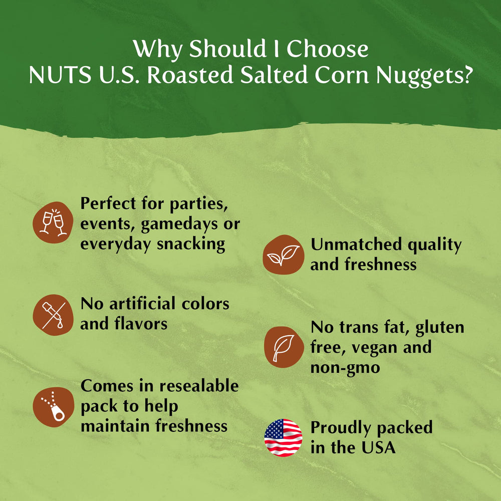 NUTS U.S. product label and non-GMO badge showing clear ingredients and dietary benefits