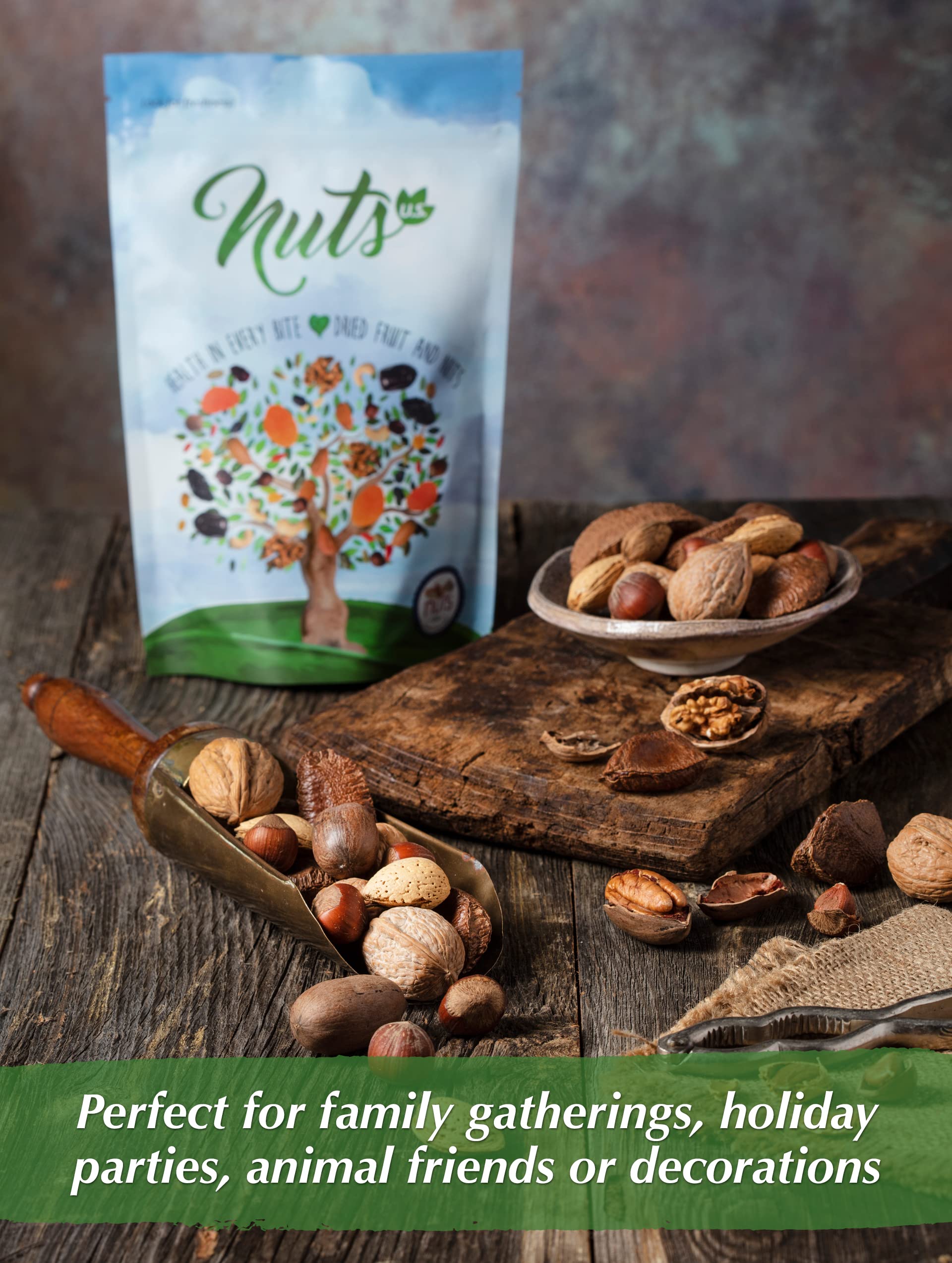 NUTS U.S. label close-up emphasizing packed in USA and clean ingredients