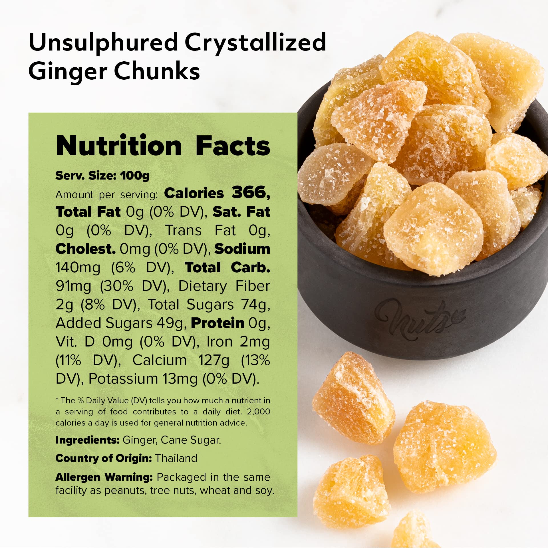 NUTS U.S. measuring spoon with chopped ginger showing portion guidance