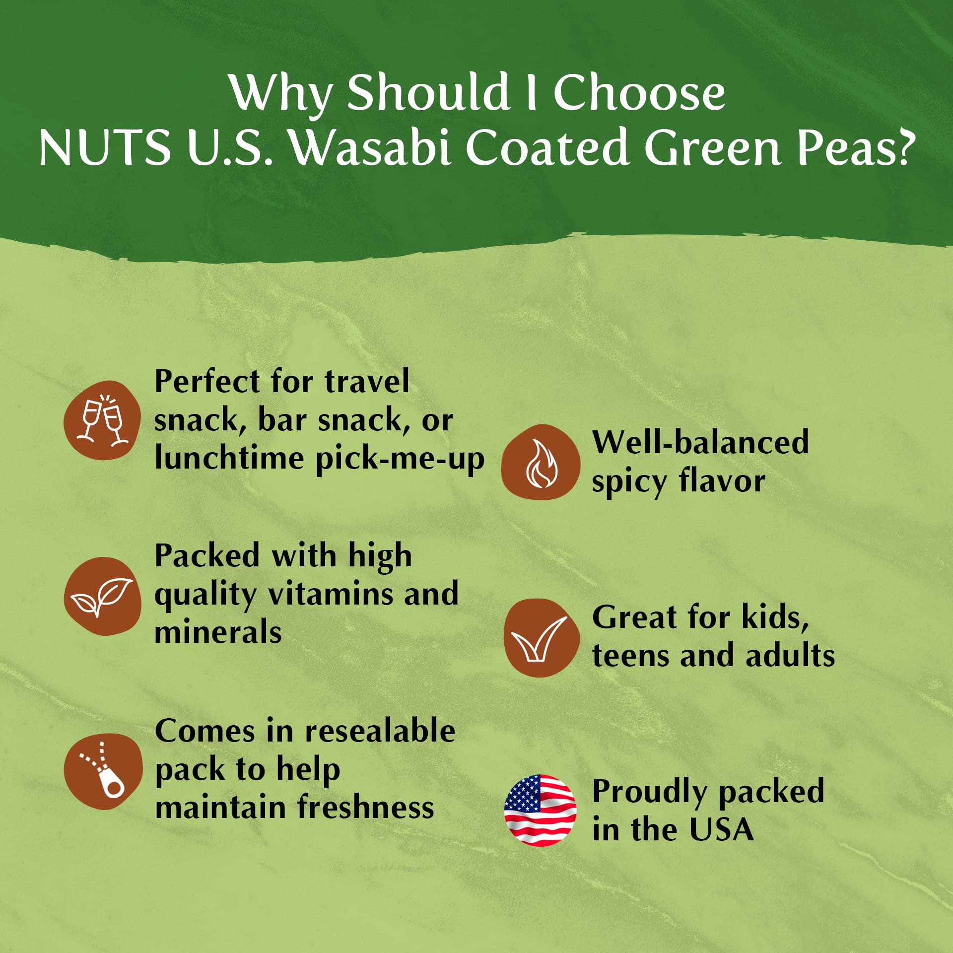 clear shot of NUTS U.S. nutrition facts and packed in USA label for ingredient transparency