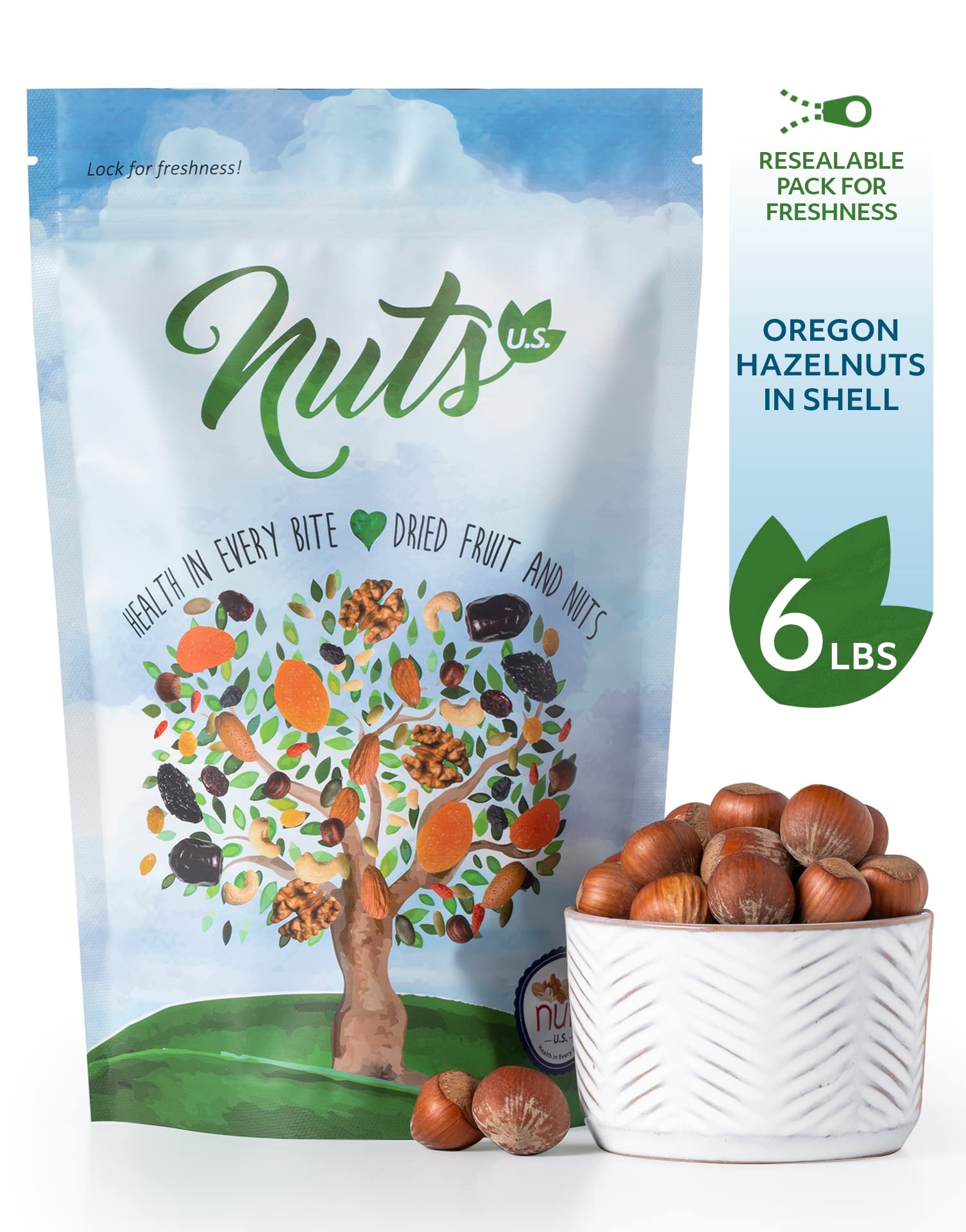NUTS - U.S. close-up of hazelnut shell texture highlighting protective shell and long shelf life