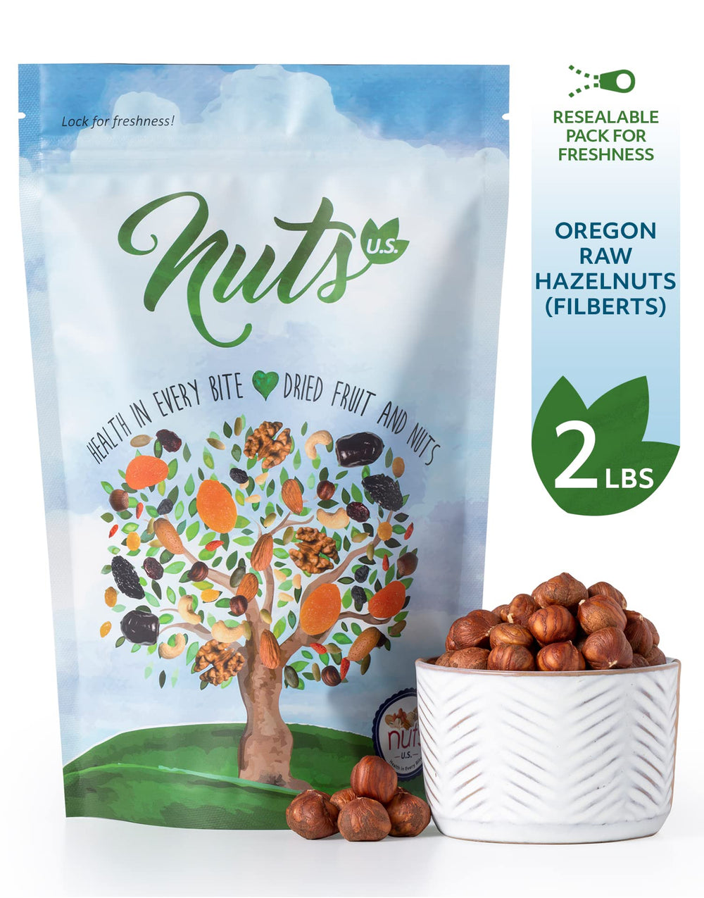 NUTS - U.S. close-up of jumbo hazelnut kernels highlighting texture and roast potential