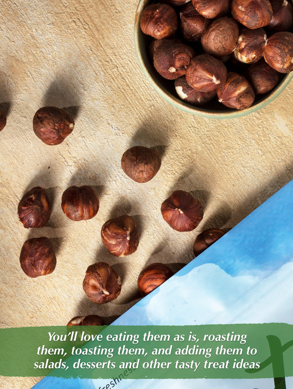 NUTS U.S. hazelnuts next to a measuring cup showing jumbo size per serving
