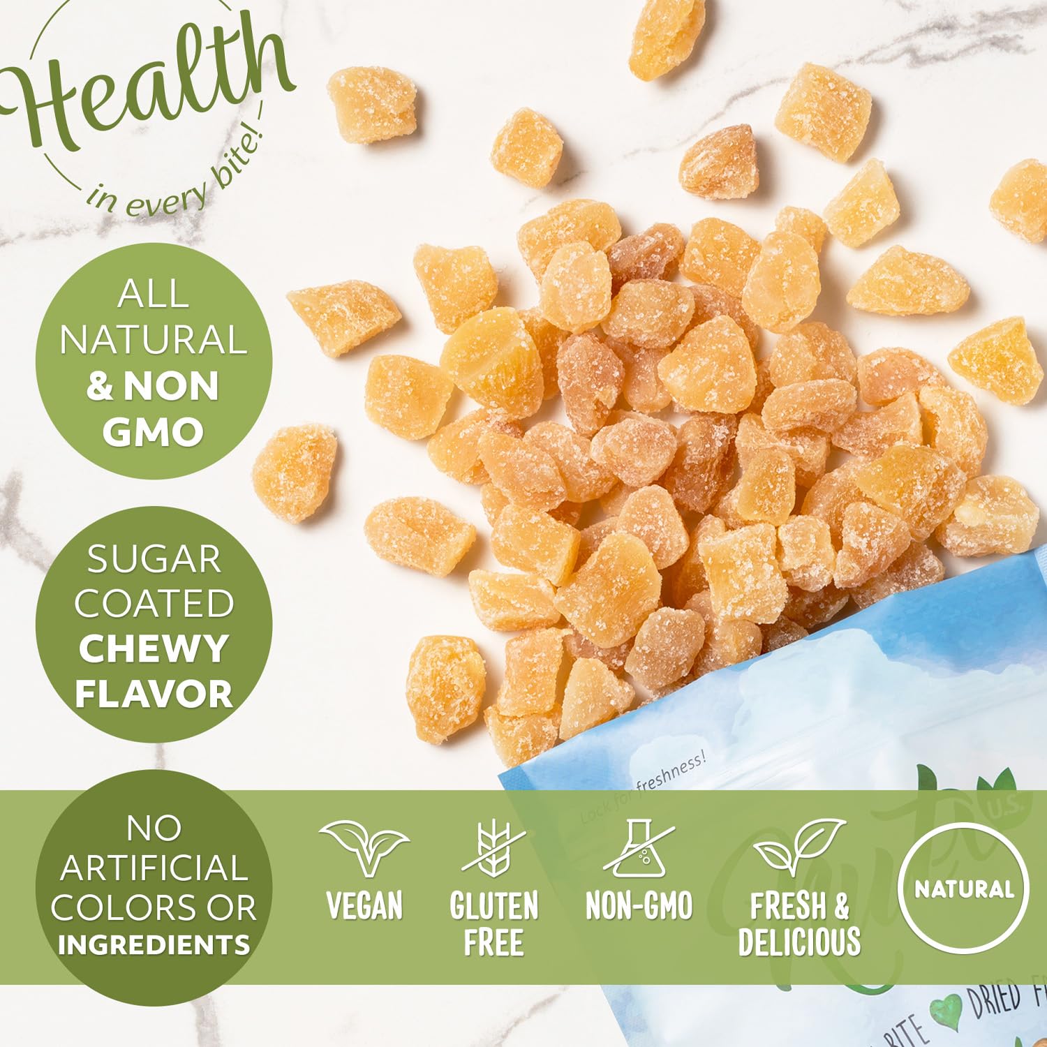 NUTS U.S. ginger chunks on cheese board offering bold flavor pairing