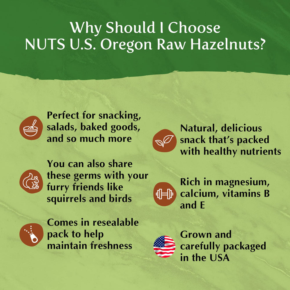 NUTS U.S. hazelnut held in hand showing jumbo size and portion guide