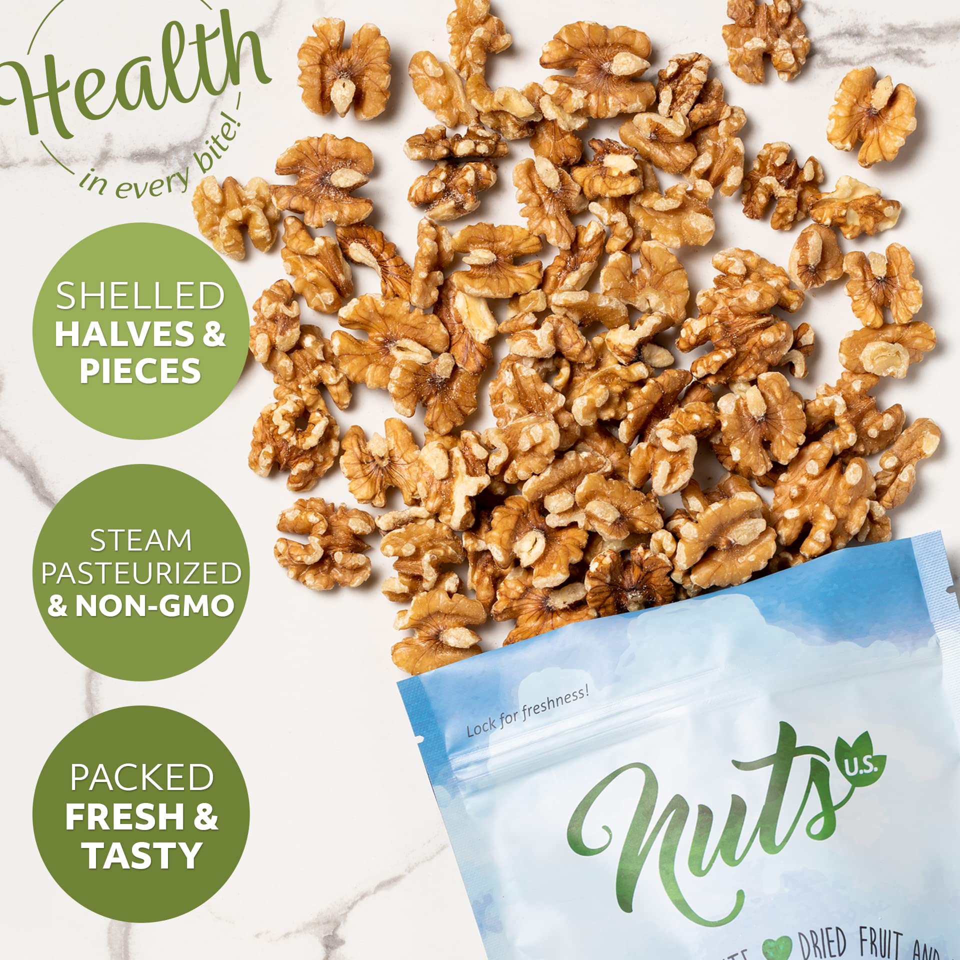 NUTS U.S. walnuts in bowl served with salad, demonstrating versatile recipe use