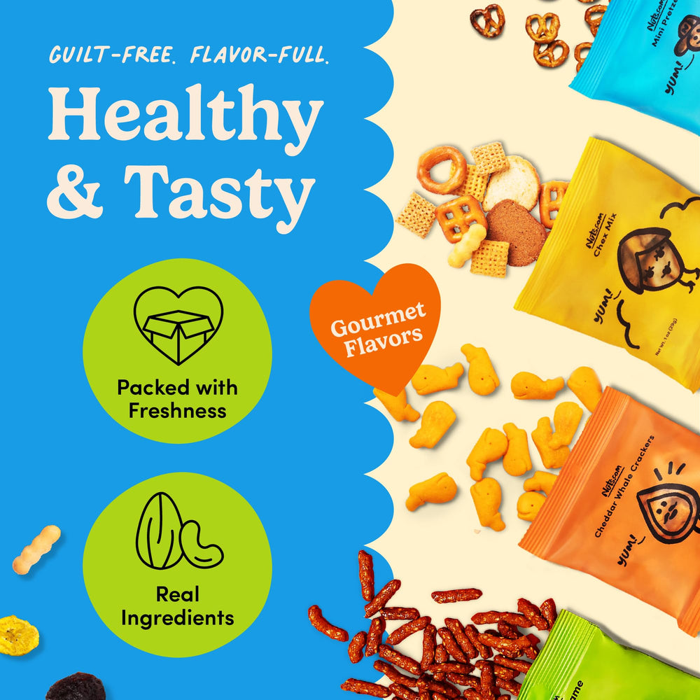 Nuts.com Chex Mix and honey sesame sticks pairing demonstrating savory variety