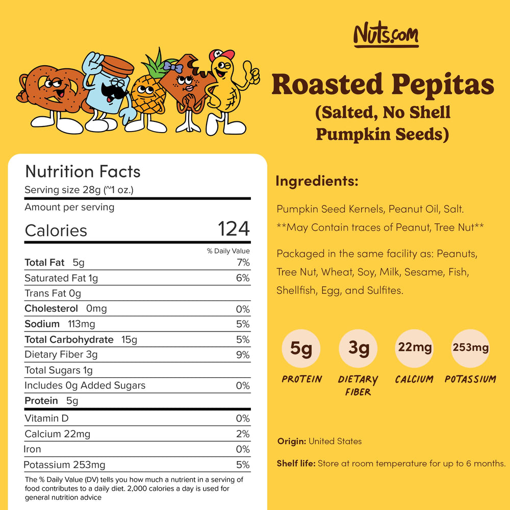 Nuts.com close up of roasted pepitas texture and golden brown roast for crunchy bite