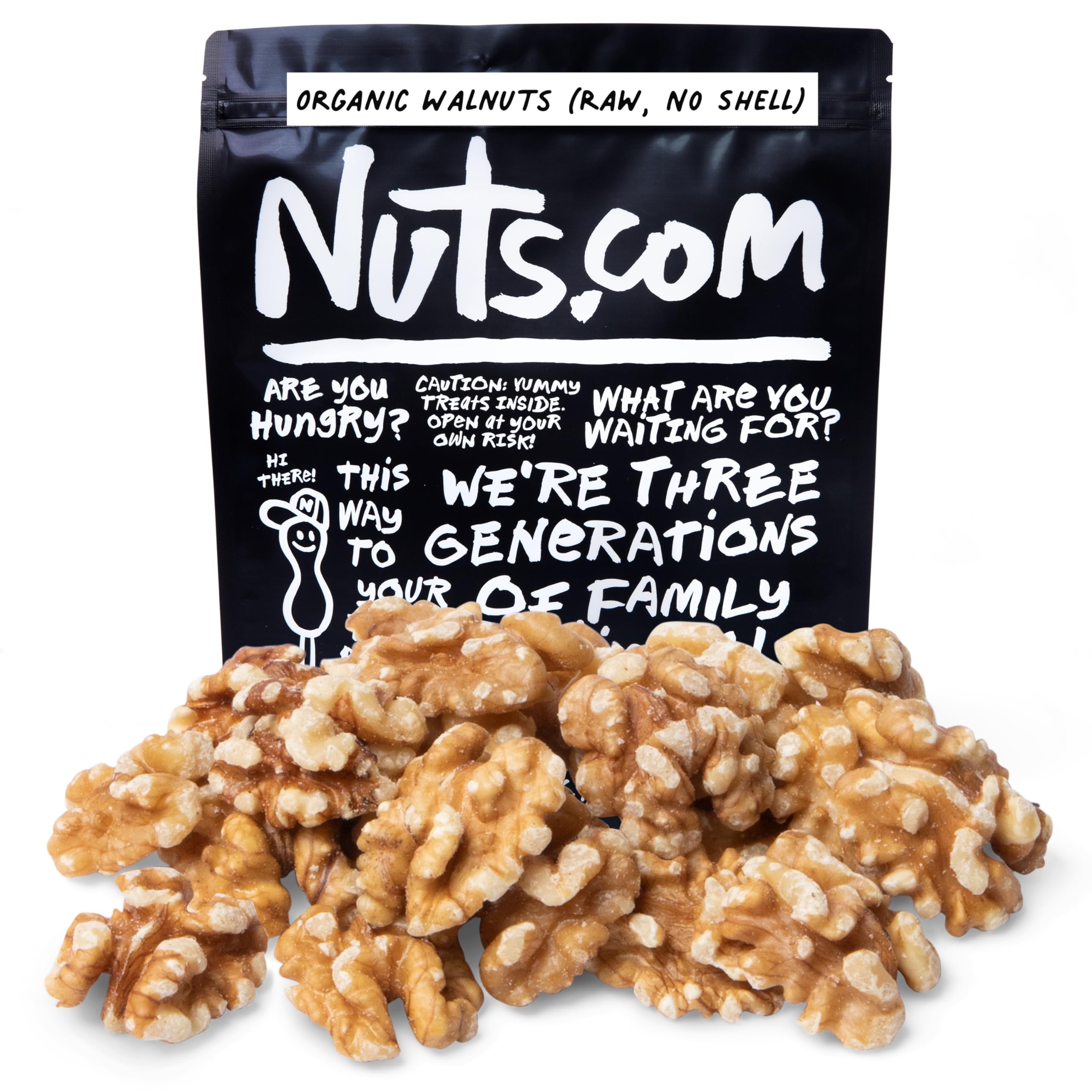 Nuts.com front packaging showing 2 lb bag and label benefit freshness