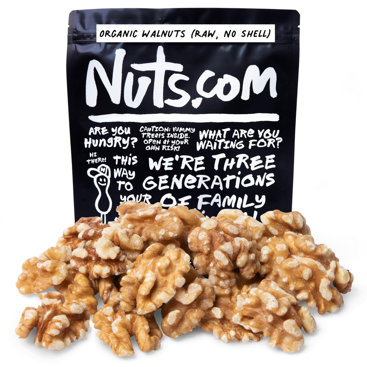 Nuts.com front packaging showing 2 lb bag and label benefit freshness