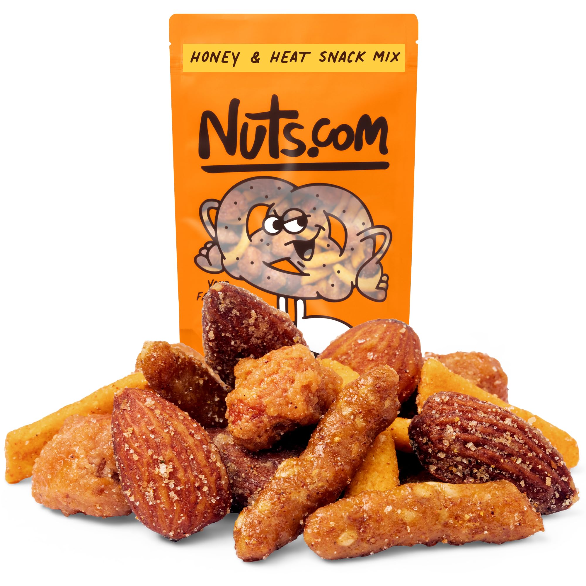 Nuts.com front packaging showing honey and heat trail mix for easy storage