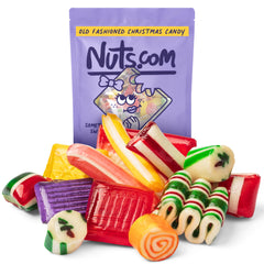 Nuts.com front packaging showing 2 lb Christmas hard candy mix and festive appeal