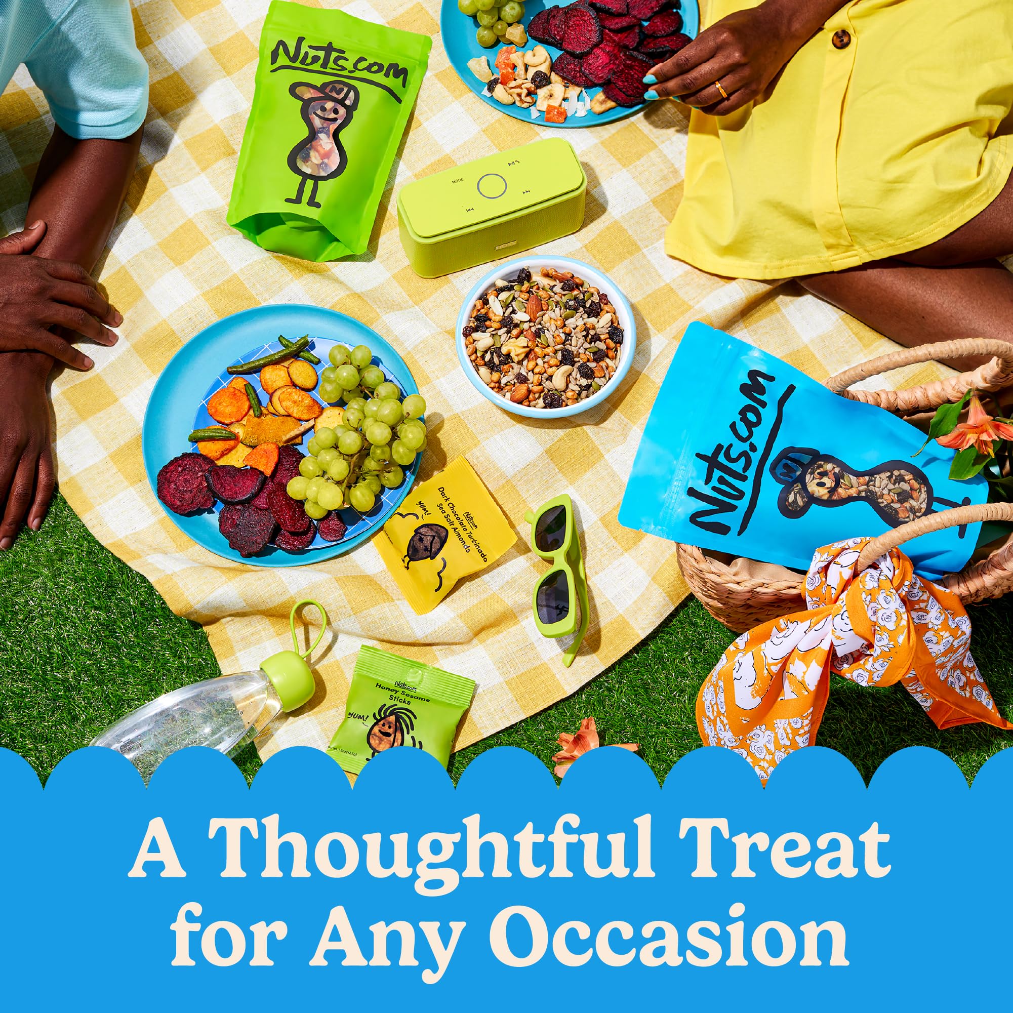 Nuts.com snack box in gift setting demonstrating ready-to-present appeal