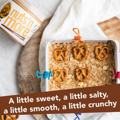 Detail of crunchy pretzel pieces in Nuts 'N More spread highlighting salty contrast