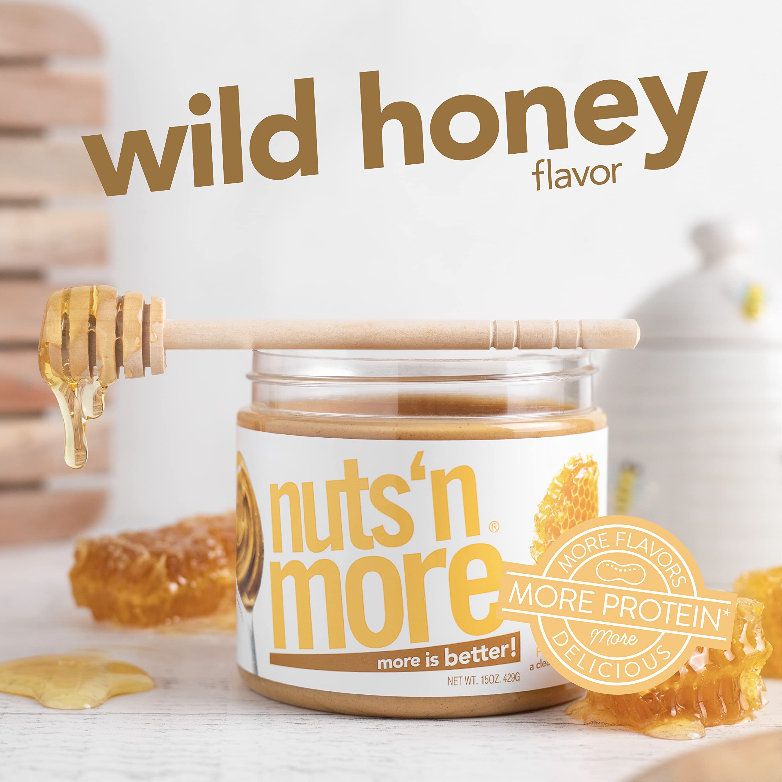 Nuts 'N More ingredients label highlighting whey isolate and natural honey