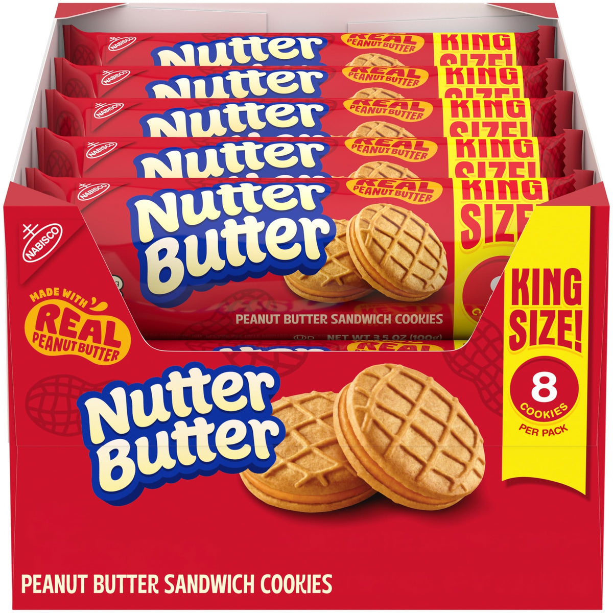 Nutter Butter front of box showing ten king-size packs and convenience
