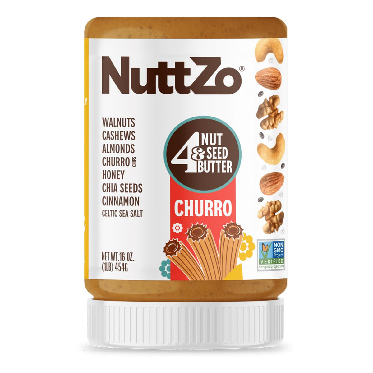 NuttZo front jar view showing label and 16 oz size benefit