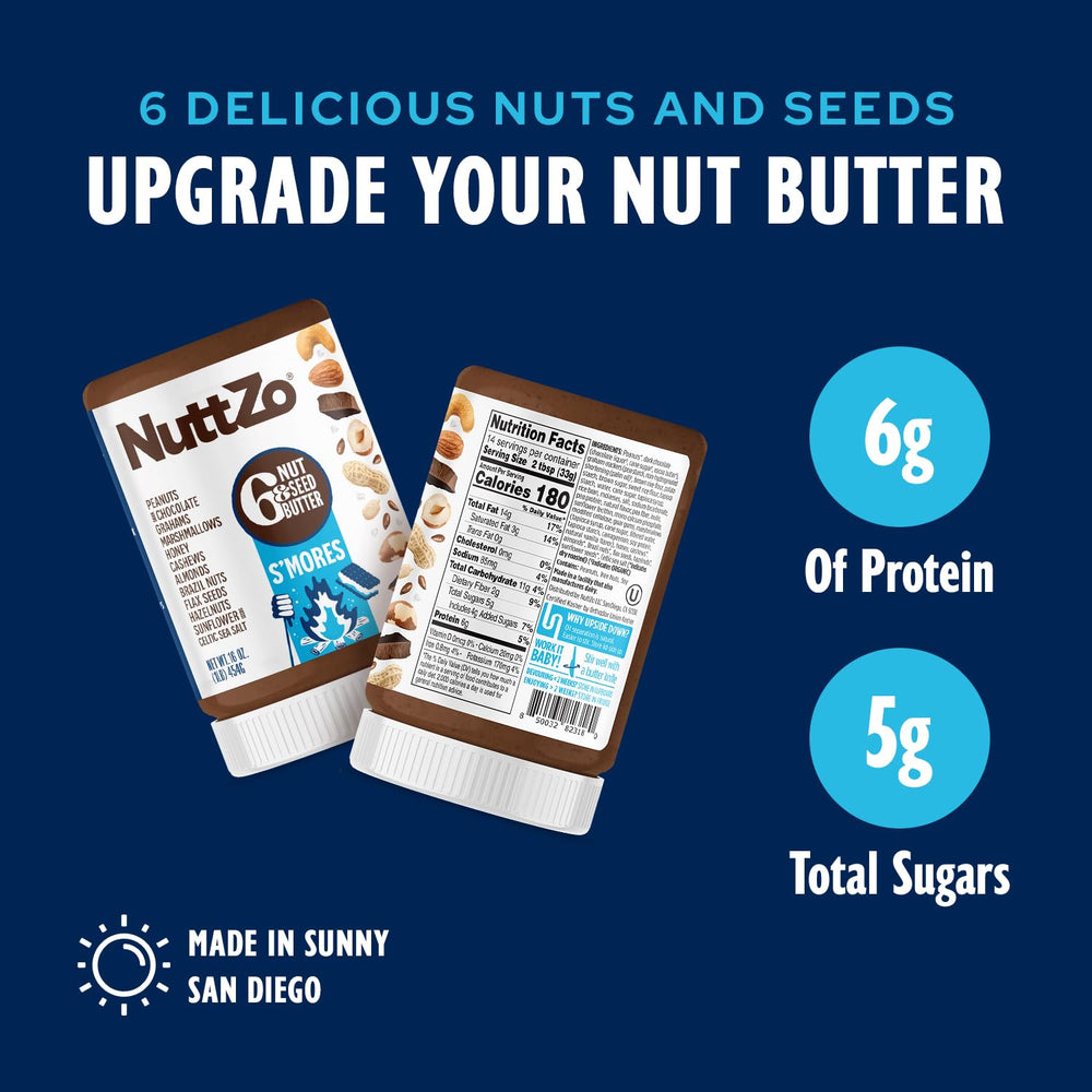 spoonful of NuttZo S'mores spread lifted from jar, ready to enjoy
