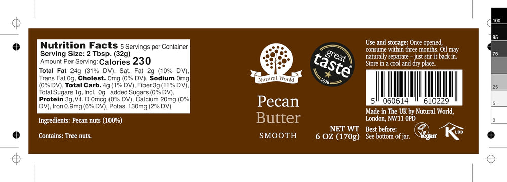 Nutural World open jar showing creamy pecan butter ready to use benefit
