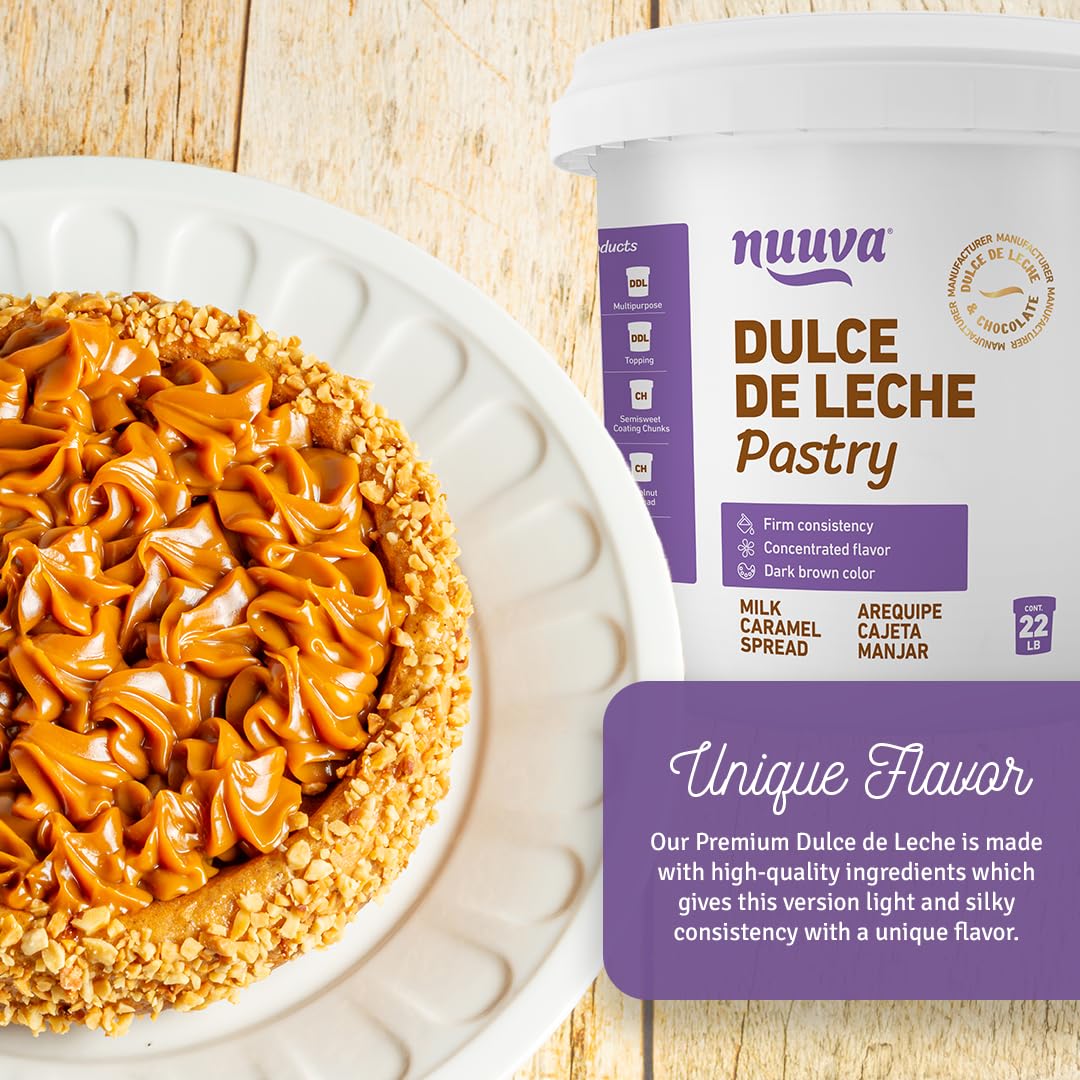 Nuuva jar open with spoon of dulce de leche, ready-to-use convenience