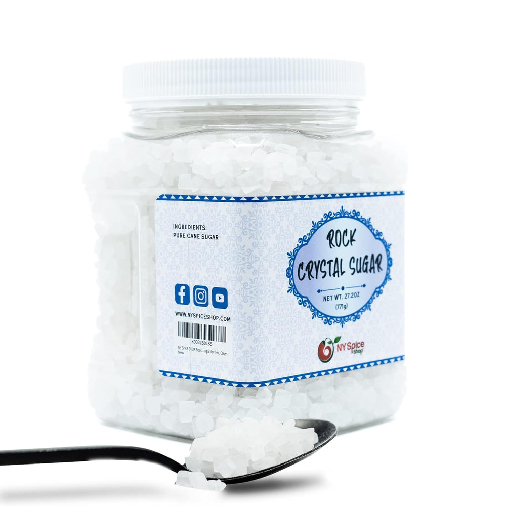 NY Spice Shop front jar of clear rock sugar for versatile sweetening