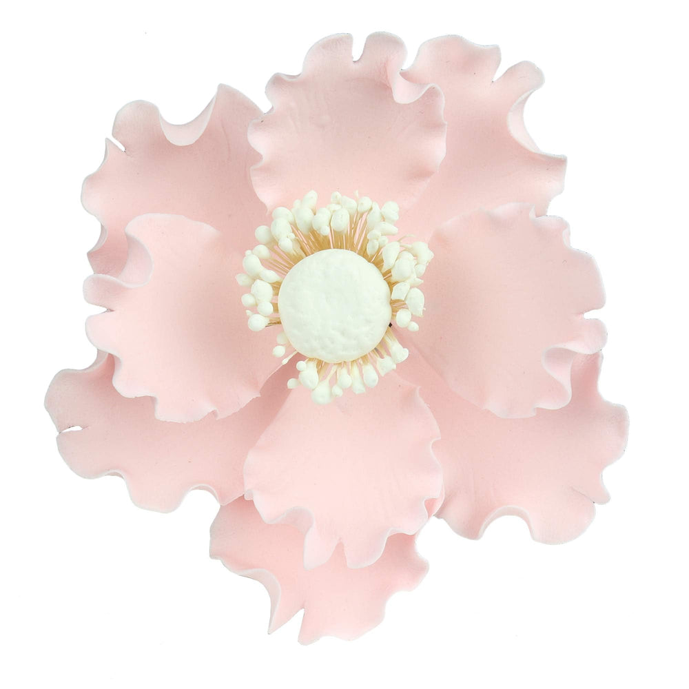 O'Creme front view of three pastel pink anemone toppers showing realistic petals and ready-to-use benefit