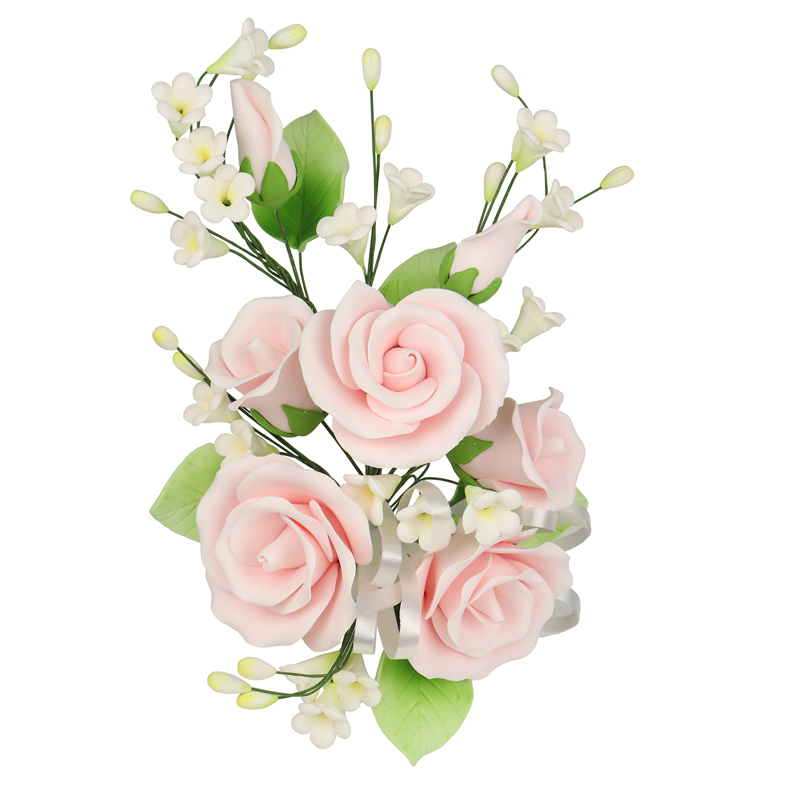 O'CREME front view of pastel pink garden rose spray showing floral arrangement and instant cake upgrade