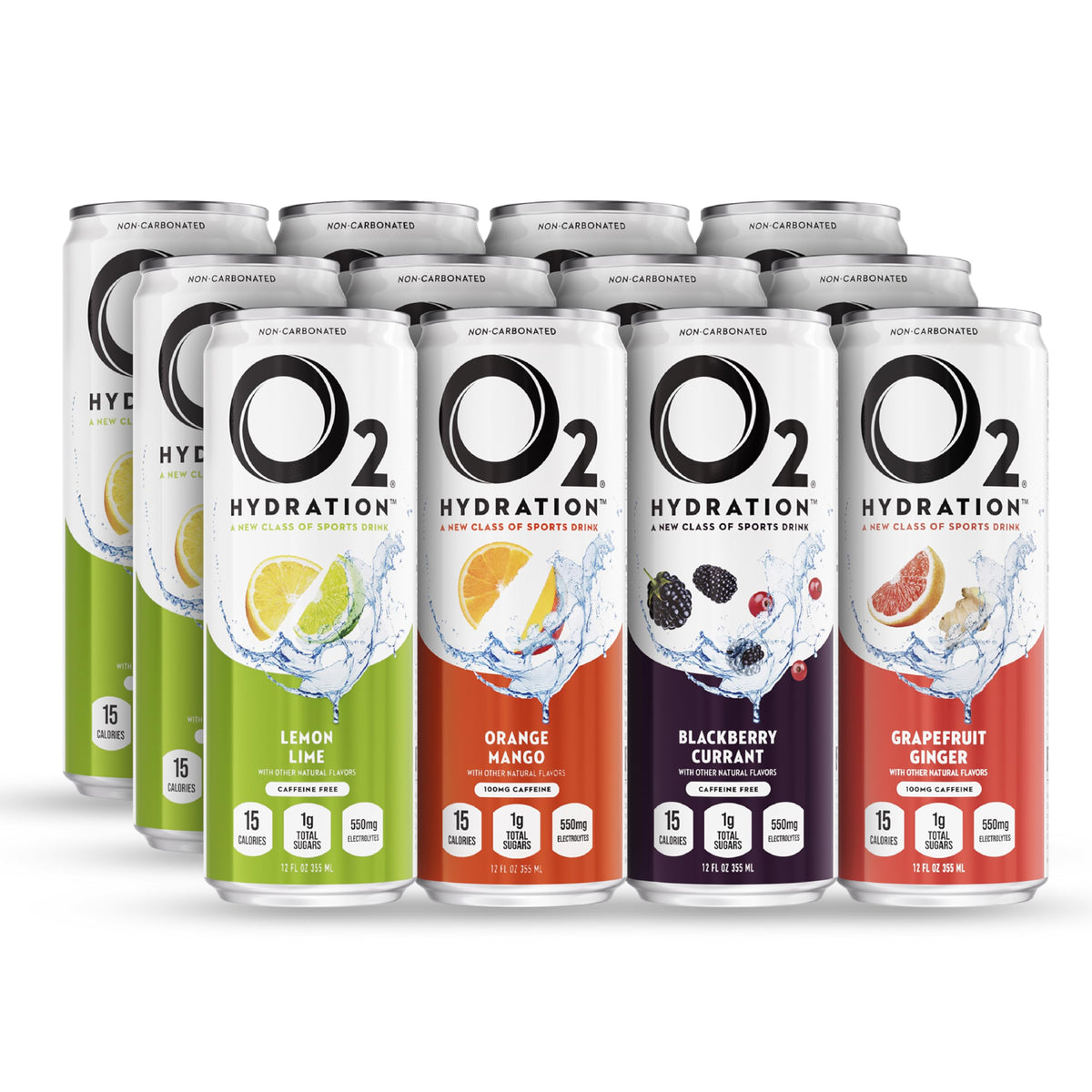 O2 variety pack front packaging showing cans and branding for convenient recovery
