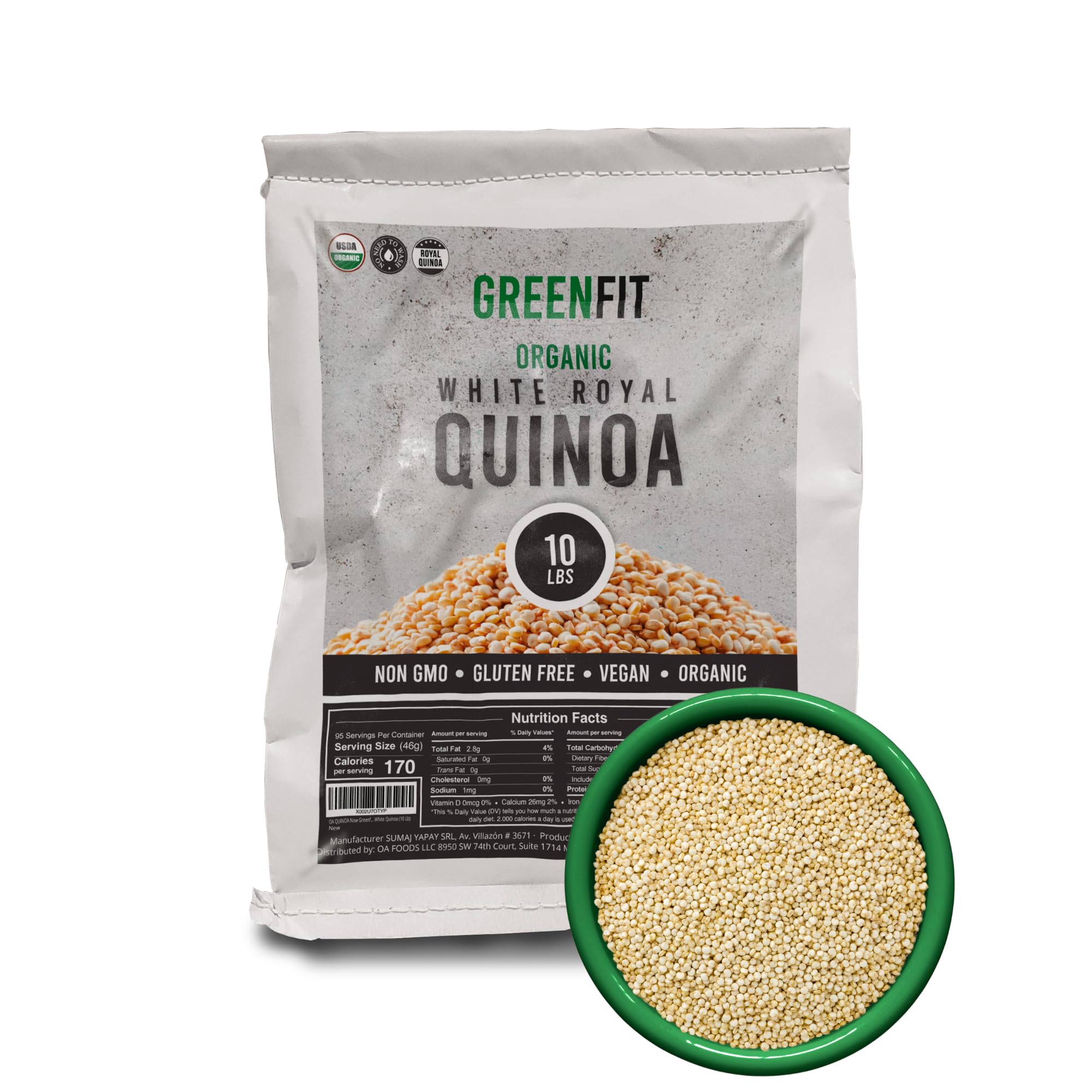 OA QUINOA front packaging 10 lb bag showing organic label and bulk value