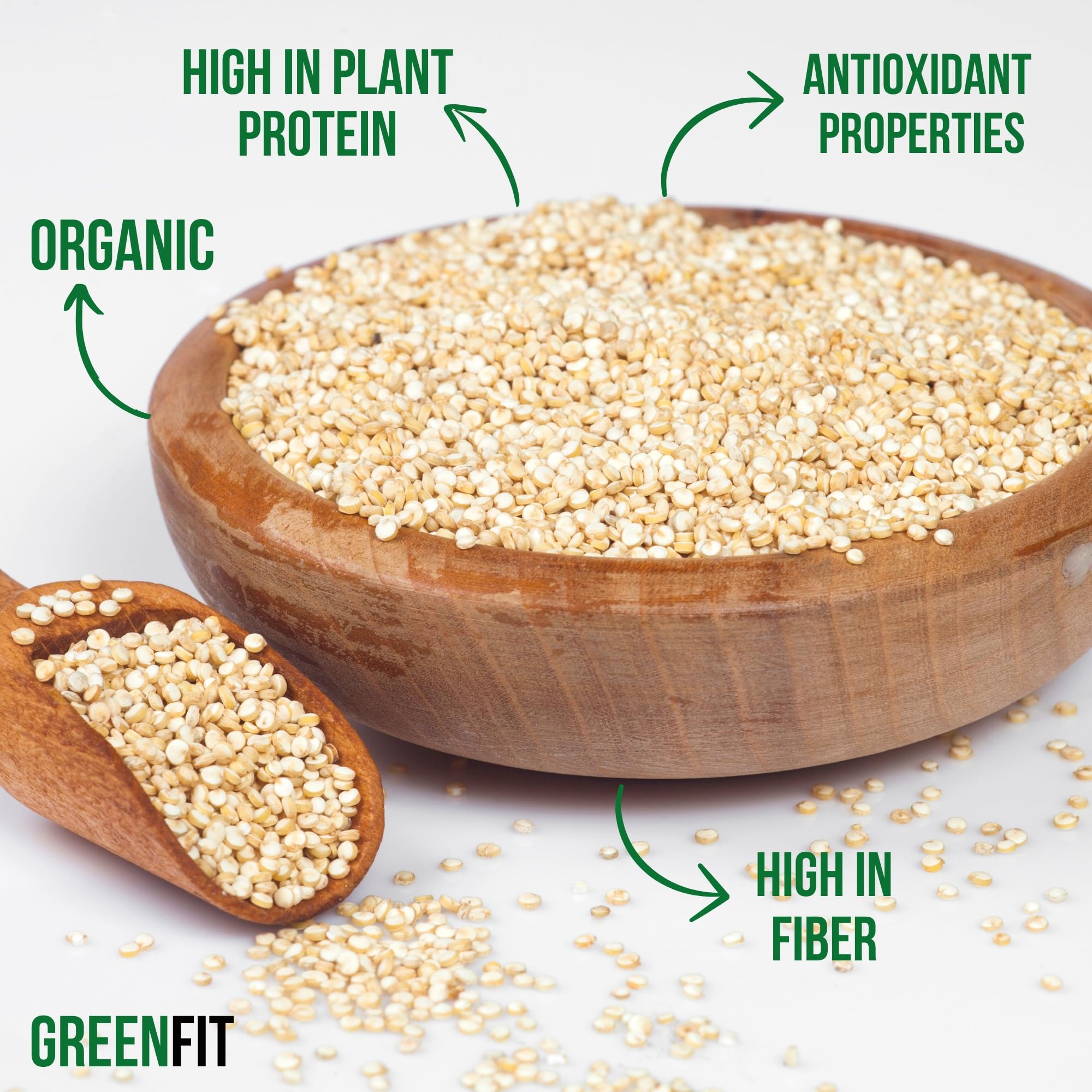OA QUINOA product label close-up showing USDA Organic and non-GMO seals