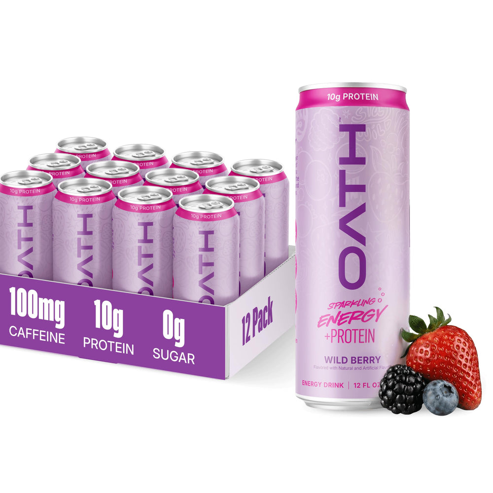 Oath Nutrition front can showing Wild Berry flavor and benefits